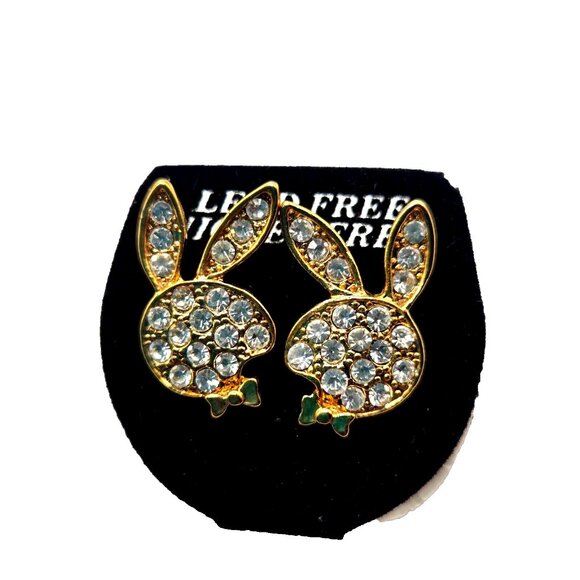 Vintage Playboy bunny earrings with CZ Not worn Nickle Free - Picture 1 of 8